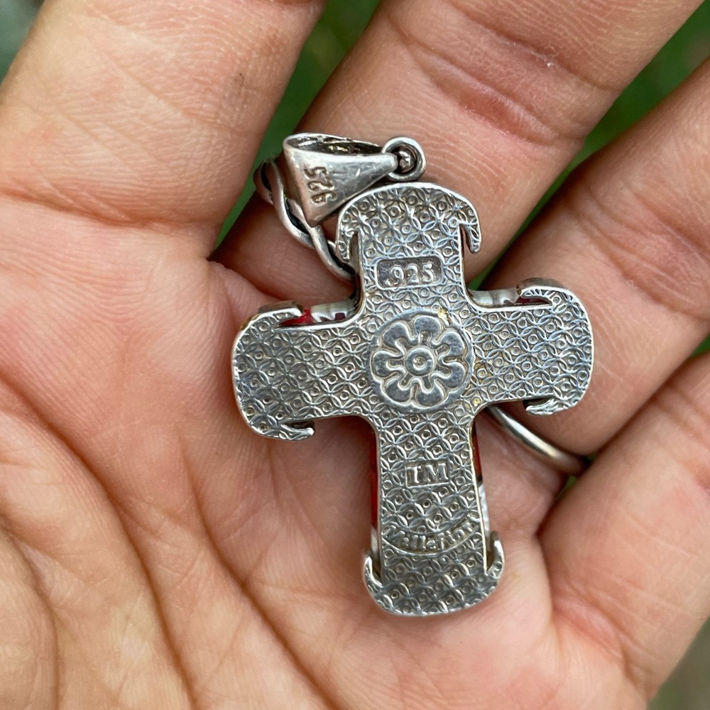 Handmade in Murano, Italy Millefiori glass cross 925 sterling silver pendant - Picture 2 of 16